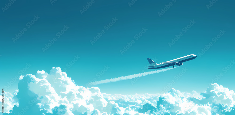 airplane flying over the clouds illustration - obrazy, fototapety, plakaty 