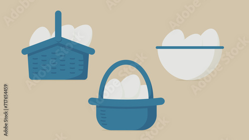 There are some eggs in three baskets.