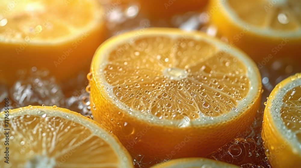 Pile of lemon slices with fresh water drops. Pile of lemon slices with fresh water drops.