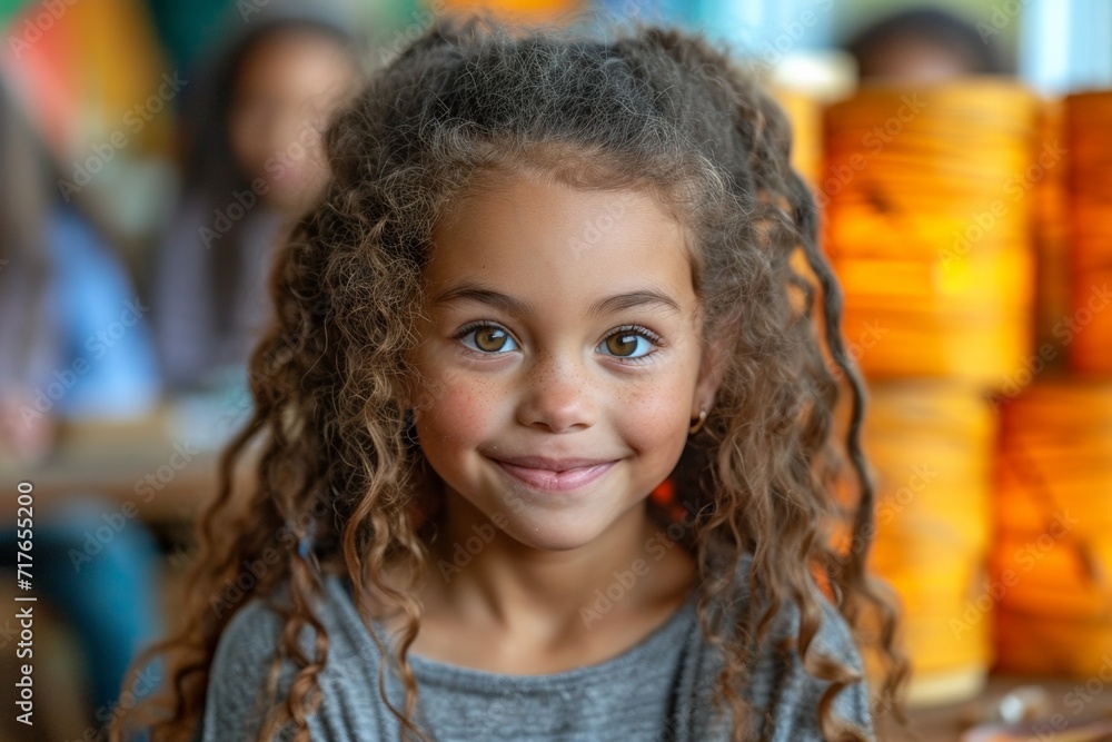 Captivating portrait of a happy little girl with a beaming smile enjoying a day in art class. Captivating portrait of a happy little girl with a beaming smile enjoying a day in art class.