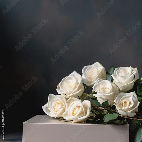 White roses and minimal background  gift for happiness moment  Love  couple  Anniversary  Valentine s day  wedding and love concept  Generative AI.