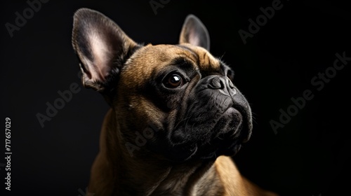 Funny French Bulldog Puppy Cute Sitting and Pity Looking up , Front view,  Isolated on black background © Darya Pol