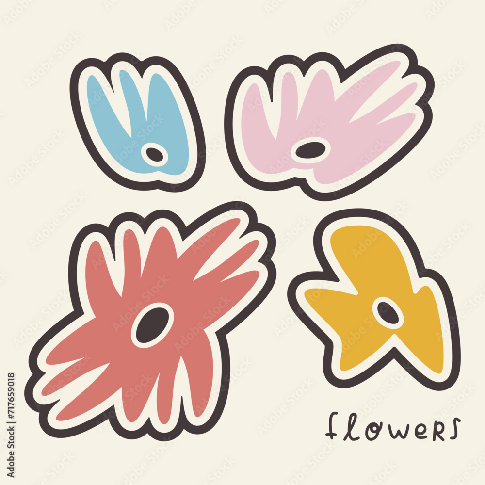Obraz premium Cute floral set. Flowers. Vector collection, illustration, print, postcard. For botanical, floral design