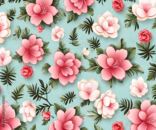 seamless pattern with pink flowers  generative ai