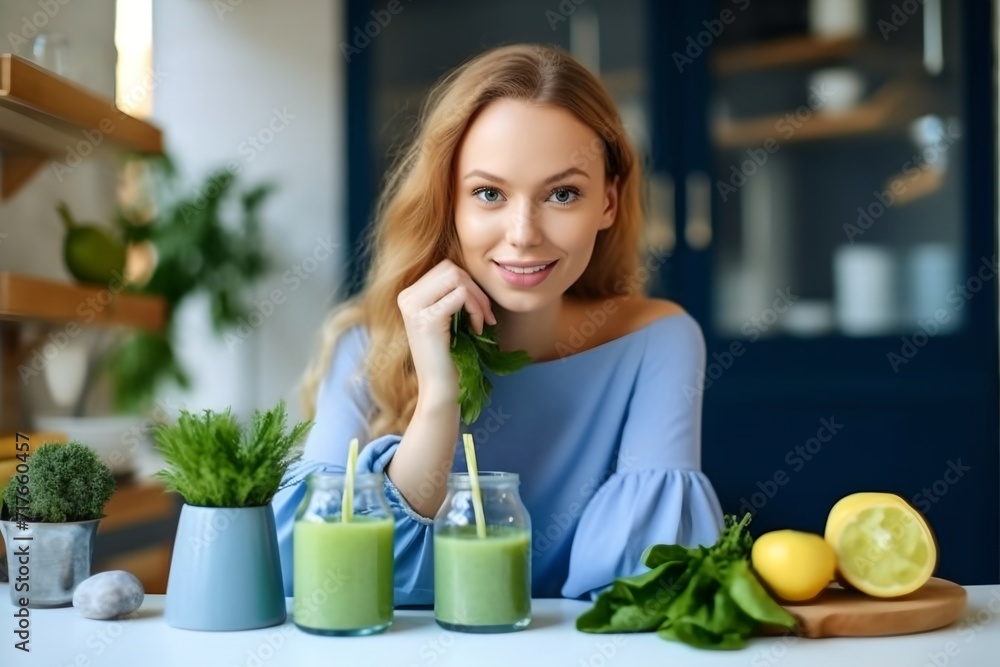 Beautiful woman eating healthy food