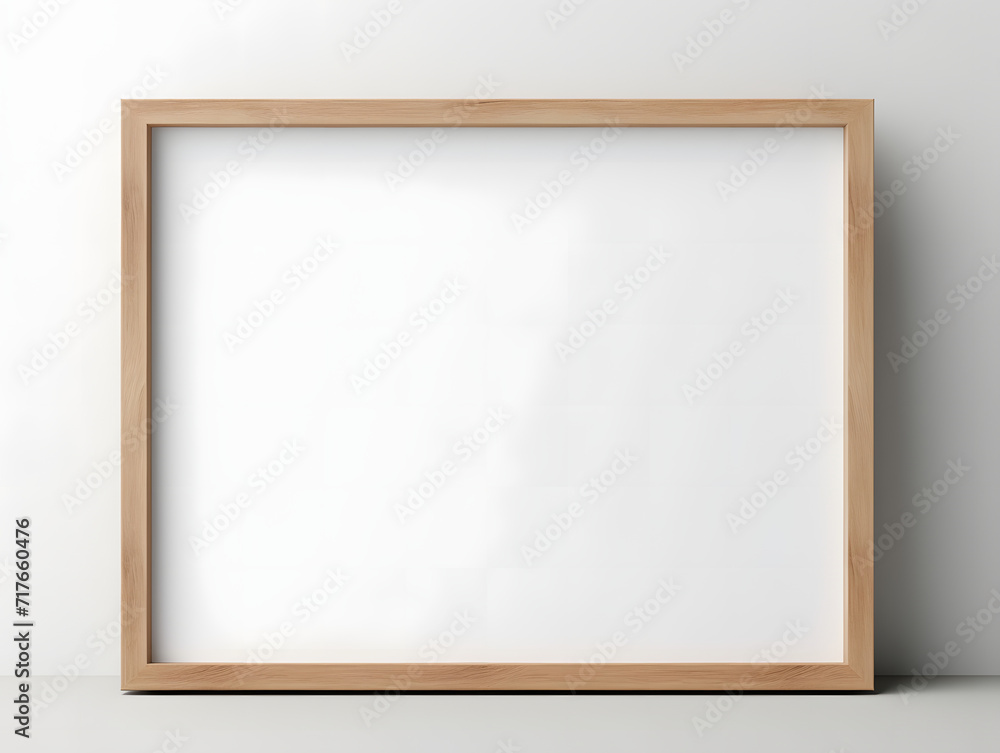 3D blank wooden frame mockup in the wall 3D blank wooden frame mockup in the wall