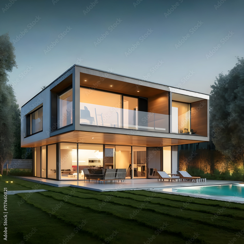 modern house in the evening generative ai modern house in the evening generative ai
