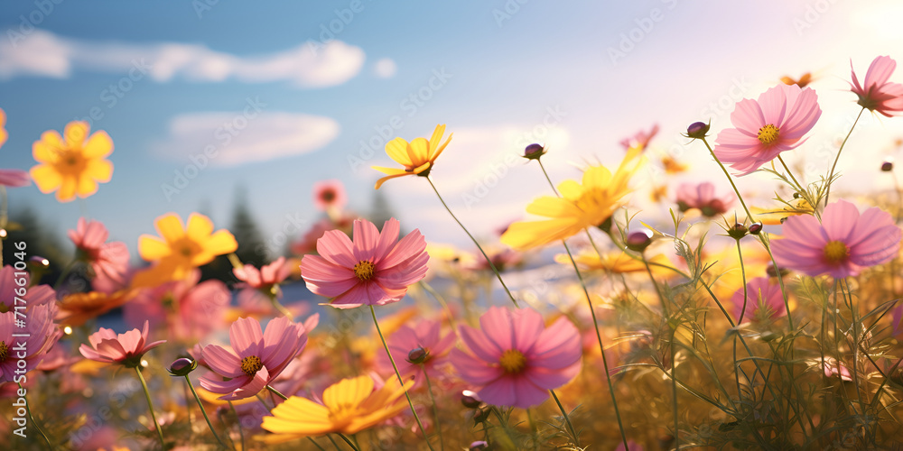 Field cosmos flowre ,Nature Flowre,
Blossoming, Summer Blooms, Field of Flowers, Outdoor Paradise.