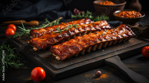 Savory Grilled Ribs with Spices on Cutting Board