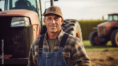 American middle age male farmer standing next to the tractor  © Krtola 