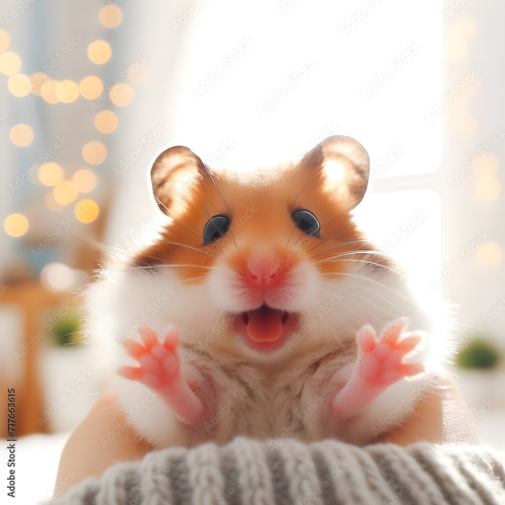 Cute hamster in bright room in house, pet care concept
Cute hamster in bright room in house, pet care concept