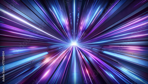 Quantum Leap Corridor: Luminous Light Warp. Generative AI.