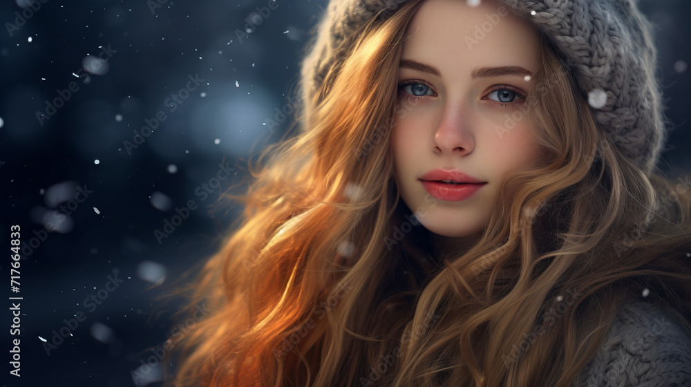 Girl stands in the snow, in the style of bokeh,winter clothing in a cold outdoors, portrait. Beautiful young woman in winter forest at daytime, A snowy setting Girl stands in the snow, in the style of bokeh,winter clothing in a cold outdoors, portrait. Beautiful young woman in winter forest at daytime, A snowy setting