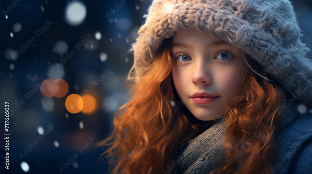 Girl stands in the snow, in the style of bokeh,winter clothing in a cold outdoors, portrait. Beautiful young woman in winter forest at daytime, A snowy setting Girl stands in the snow, in the style of bokeh,winter clothing in a cold outdoors, portrait. Beautiful young woman in winter forest at daytime, A snowy setting