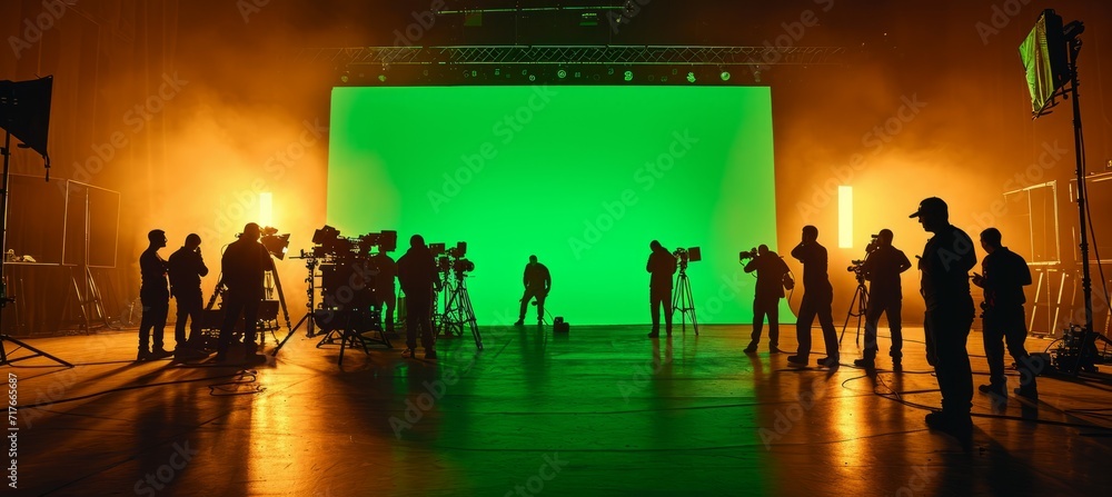 Movie film studio entertainment with big green screen. Generative AI technology.	
 - obrazy, fototapety, plakaty 