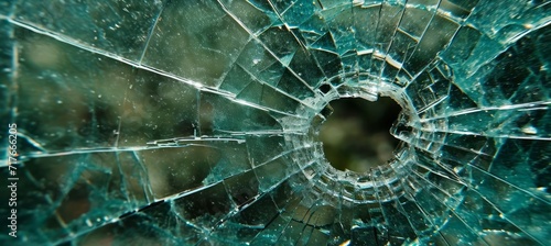 Broken glass. Bullet hole. Generative AI technology.