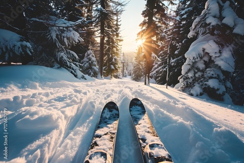 Powder Paradise: Skier Takes the Less Traveled Slope Among Snowy Trees photo