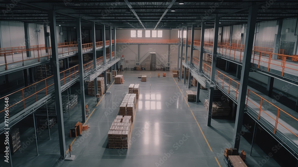 interior view of industry storehouse with cargo boxes