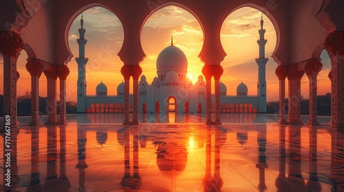 A mosque silhouette with intricate paper-cut details, maintaining elegance and visual balance, natural lighting, and harmonious shadows. © pengedarseni