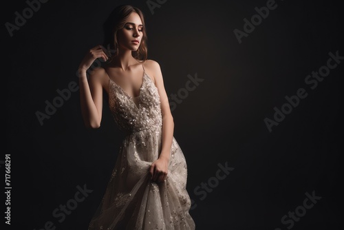 beautiful and relaxed woman model photoshoot on dark background