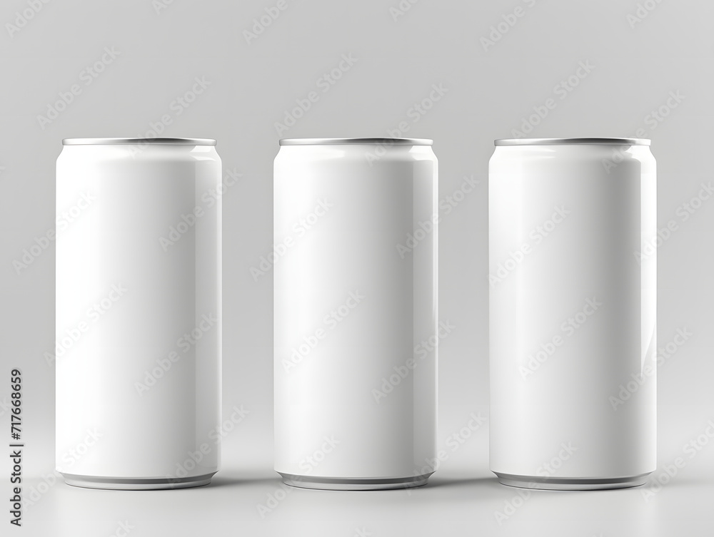 3D three blank white cans Mockup on isolated background 3D three blank white cans Mockup on isolated background