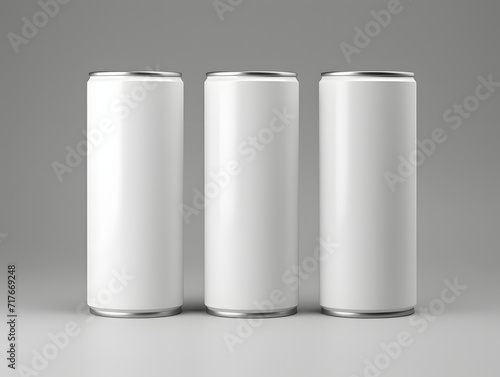 3D three blank white cans Mockup on isolated background