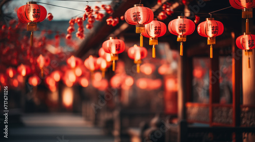 The presence of red lanterns signifies celebration, prosperity, and a touch of traditional charm photo