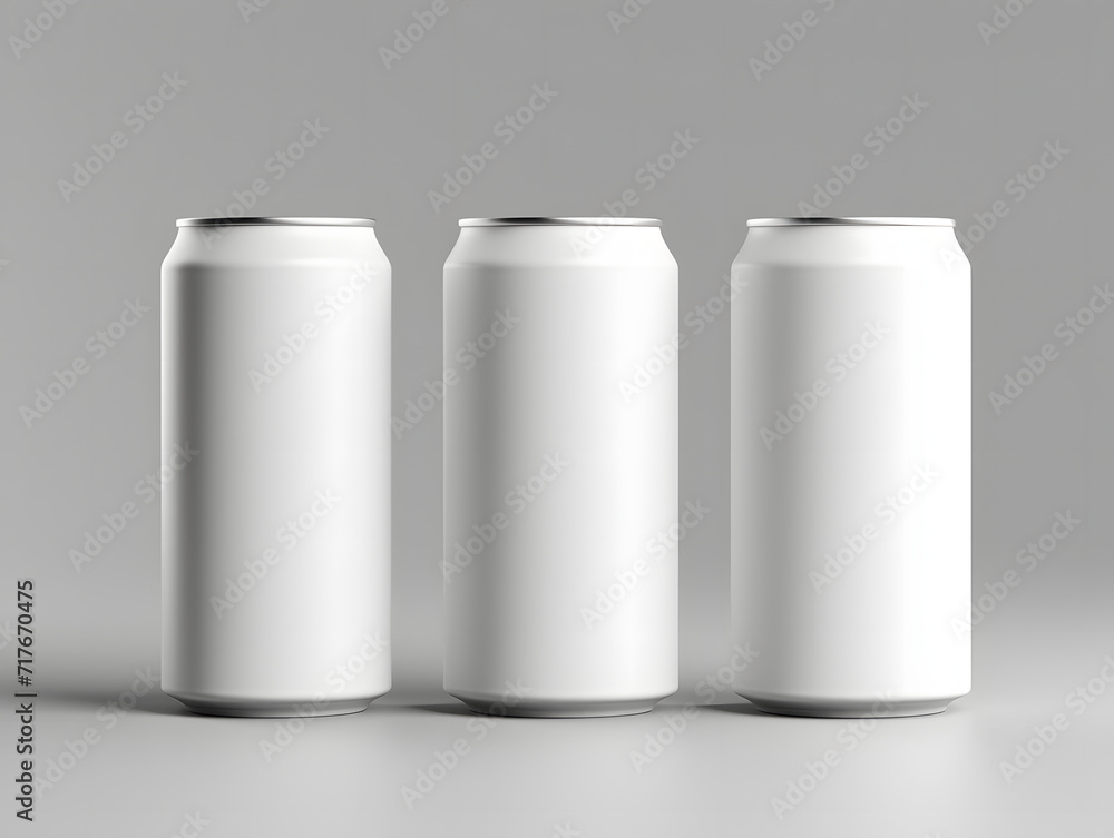 3D three blank white cans Mockup on isolated background 3D three blank white cans Mockup on isolated background