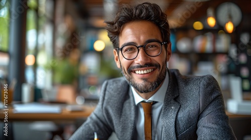 Smiling Man in Glasses and Gray Suit Generative AI