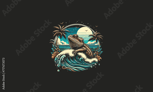 iguana on sea vector illustration flat design
