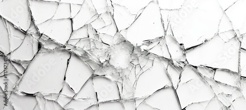 Broken cracked glass on white background. Generative AI technology. photo