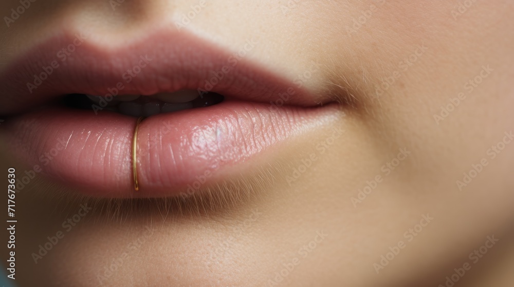 Fototapeta premium Close-Up of Woman with Gold Lips Piercing