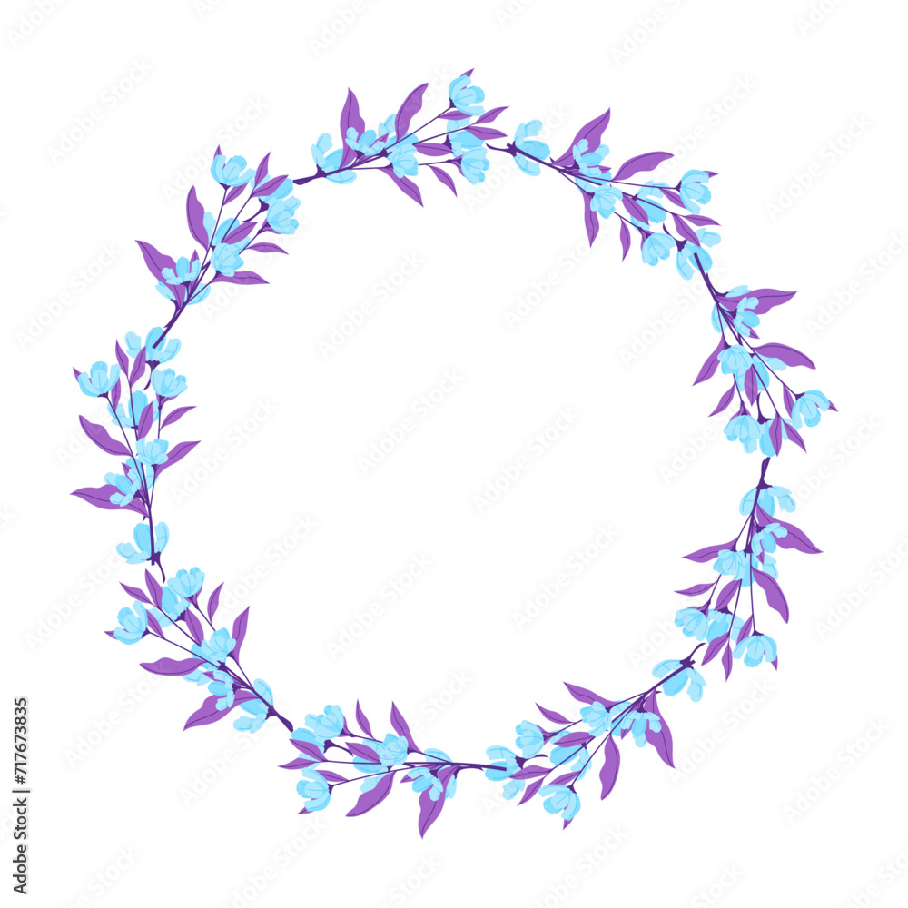 Vector hand drawn floral wreath frame on white background