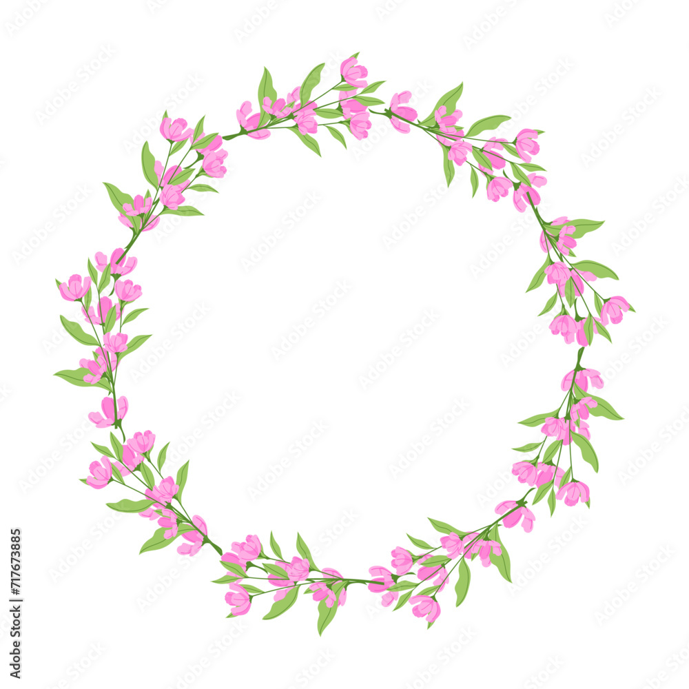 Vector hand drawn floral wreath frame on white background