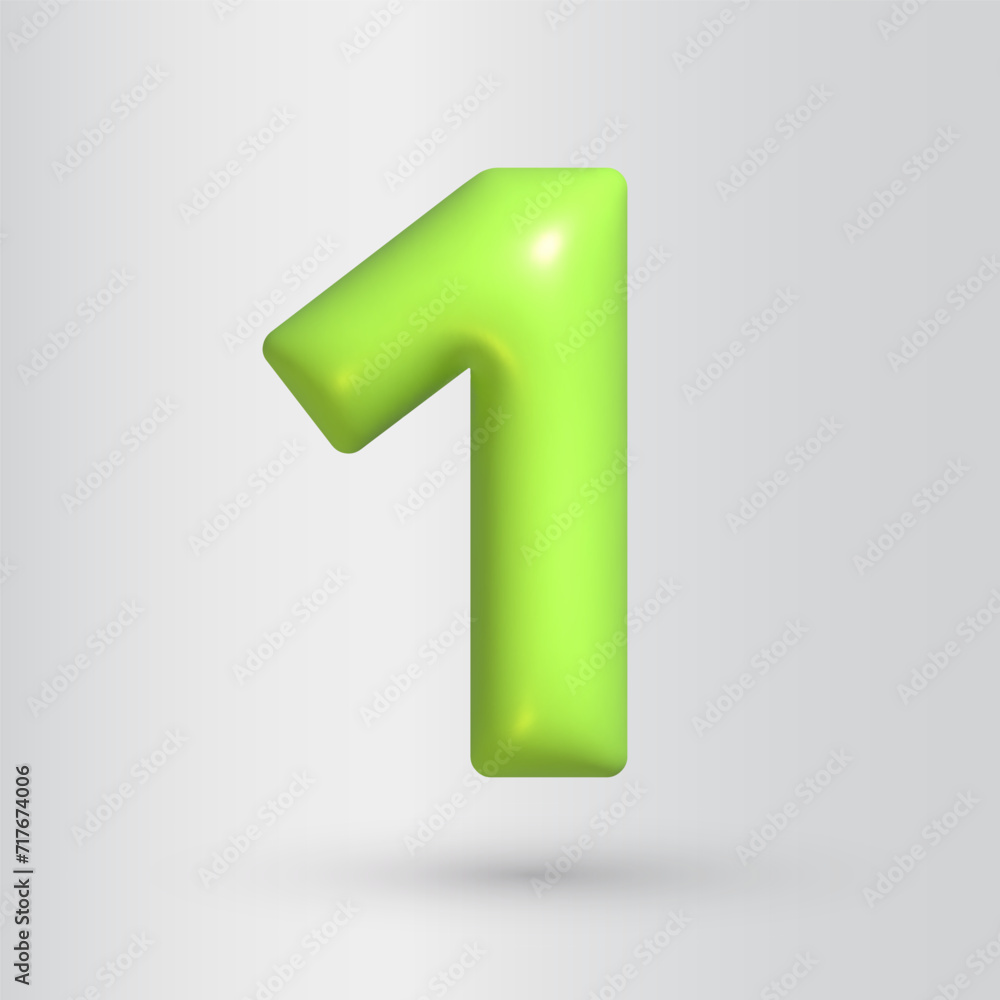 3d style number 1. One icon. Realistic green color render 3d style number 1. One icon. Realistic green color render