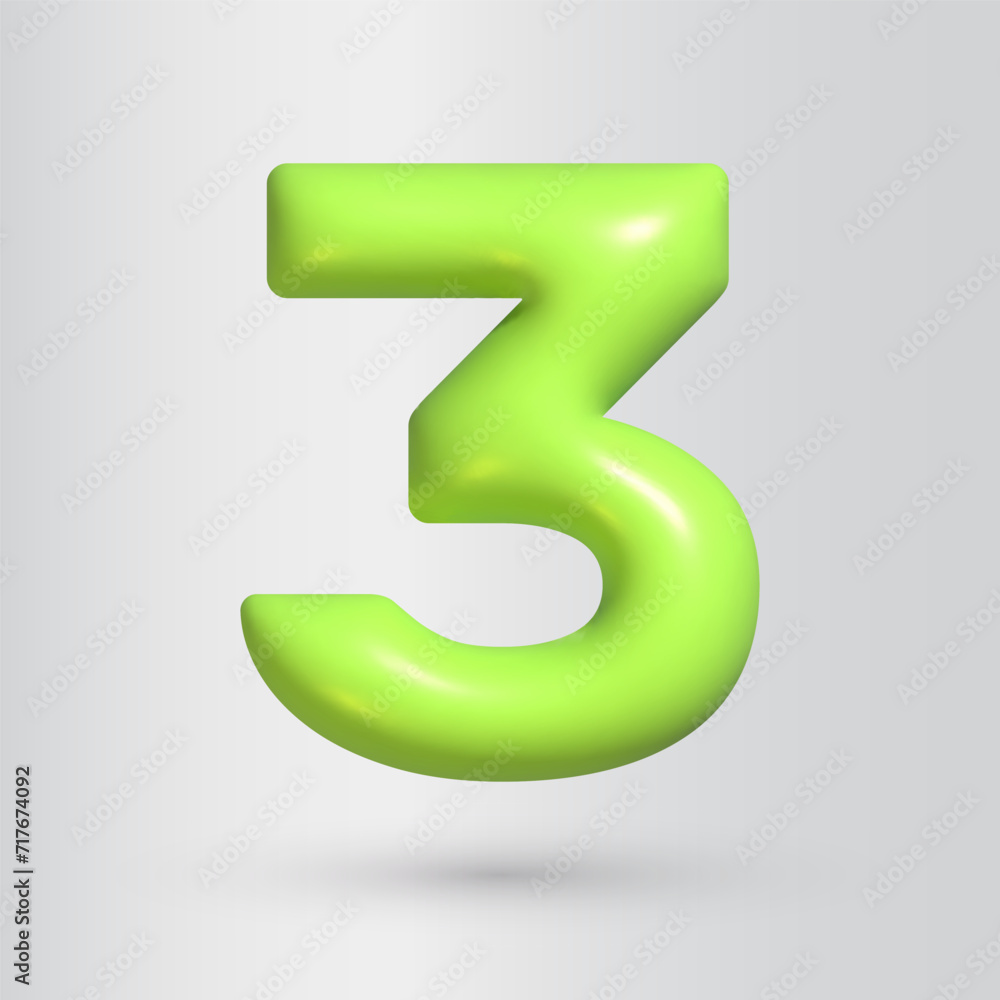 3d style number 3. Three icon. Realistic green color render 3d style number 3. Three icon. Realistic green color render