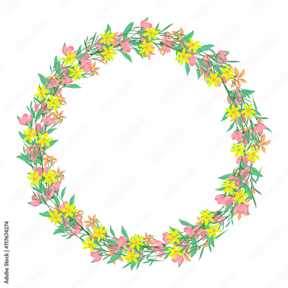 Vector hand drawn floral wreath frame on white background Vector hand drawn floral wreath frame on white background