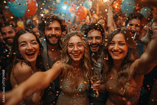 Party People: Celebrating New Year's Eve with Confetti and Glasses Generative AI