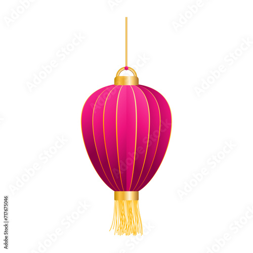Vector pink chinese lantern of circular shape realistic composition with flattened festive lantern