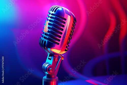 a microphone in front of a spotlight background