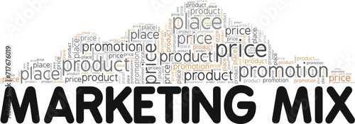 Marketing Mix word cloud conceptual design isolated on white background.