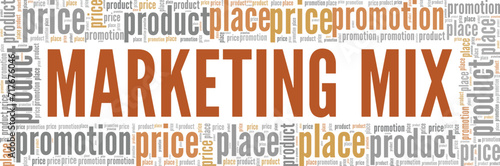 Marketing Mix word cloud conceptual design isolated on white background.