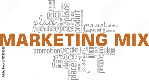 Marketing Mix word cloud conceptual design isolated on white background.