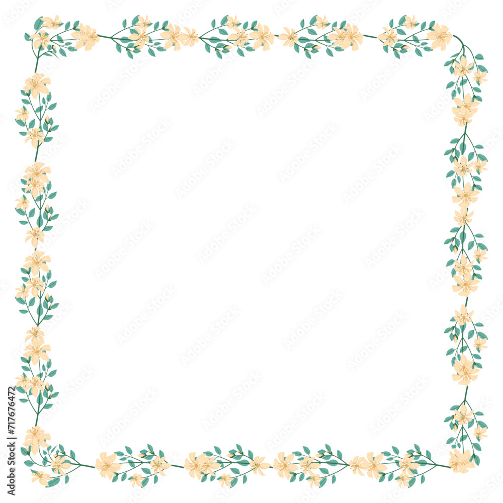 Vector hand drawn floral frame on white background