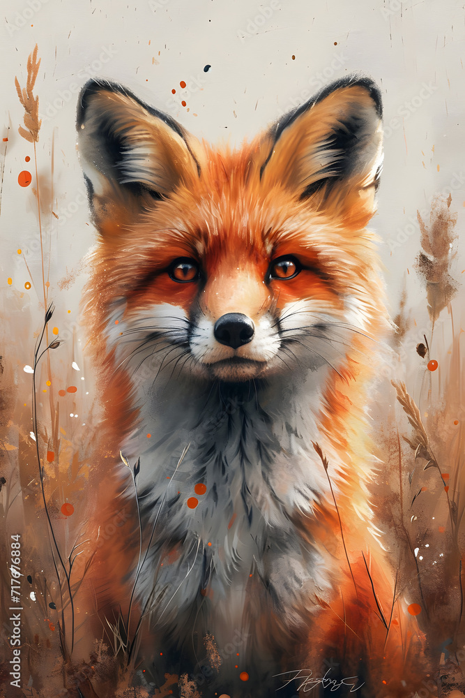 Cute red fox illustration art painting