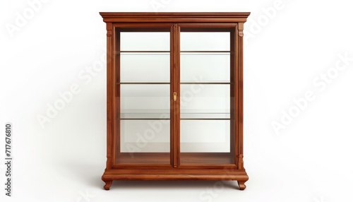 Display cabinet  cherry wood  glass-fronted  3d  isolated white background  clean simple 