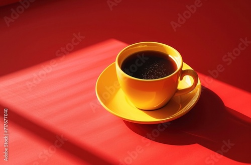 a cup with coffee on red background