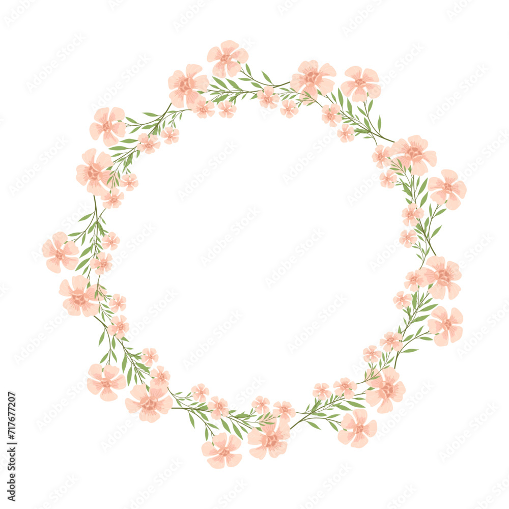 Vector hand drawn floral wreath frame on white background