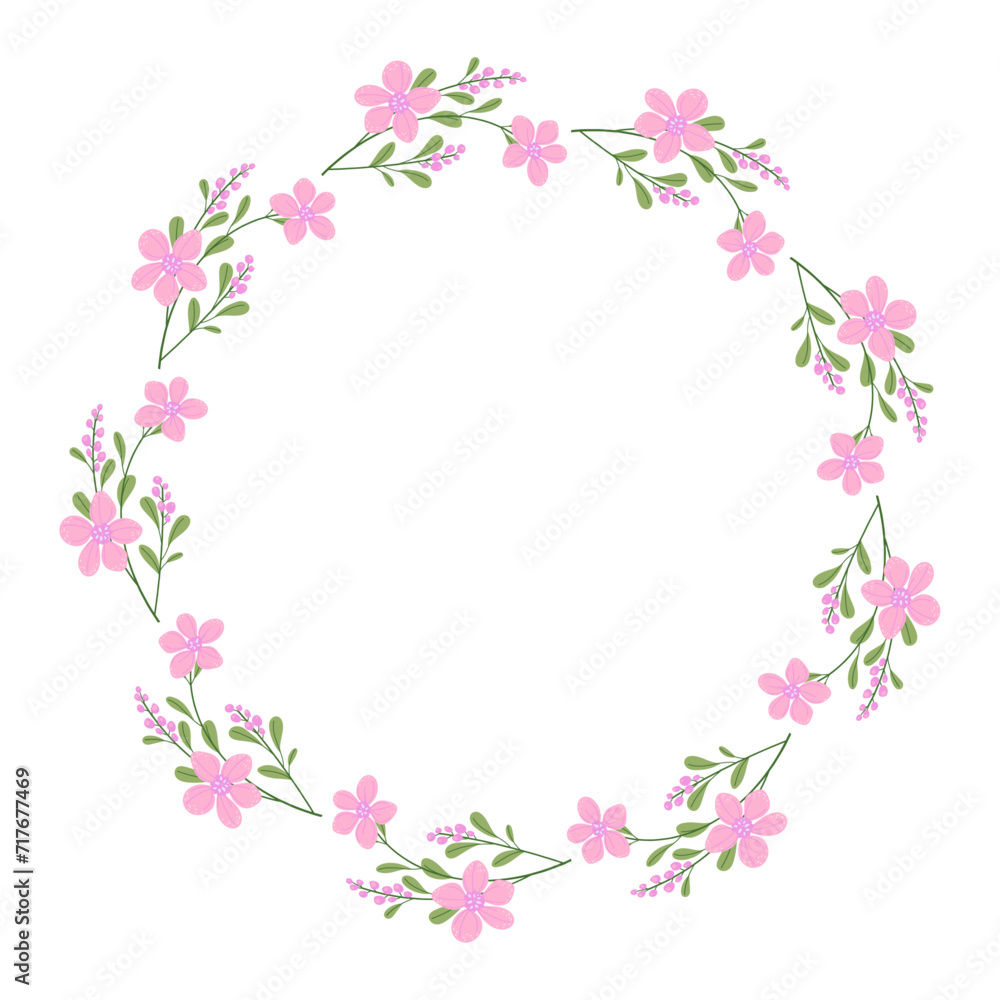 Vector hand drawn floral wreath frame on white background