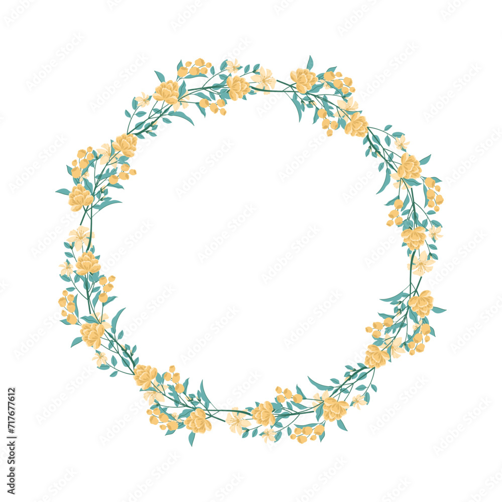 Vector hand drawn floral wreath frame on white background